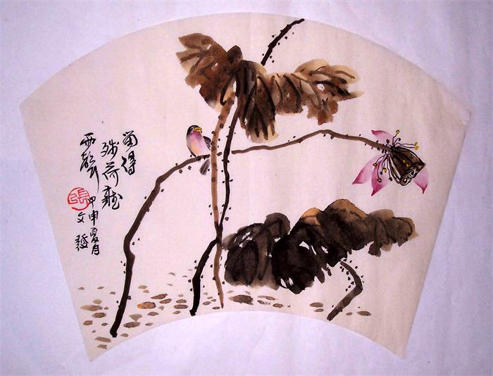 花鸟画。留得残荷听雨声  42x32  2004.jpg