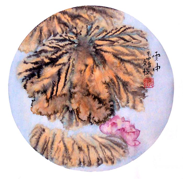 花鸟画。圆片雨中 32.5x32.5  2004.jpg