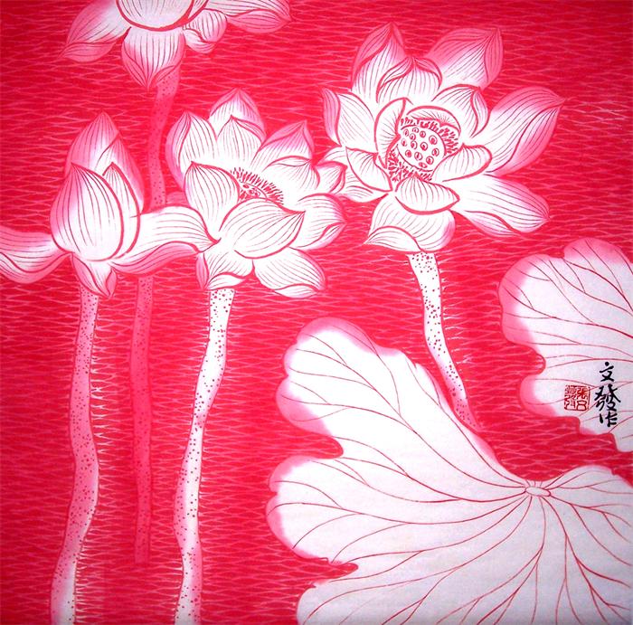 花鸟画。红荷  50x50 2002.jpg