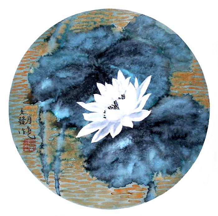 花鸟画。圆片月光  32.5x32.5  2004.jpg