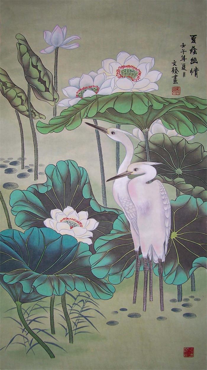 花鸟画。夏荫幽情 91x50  2002.jpg